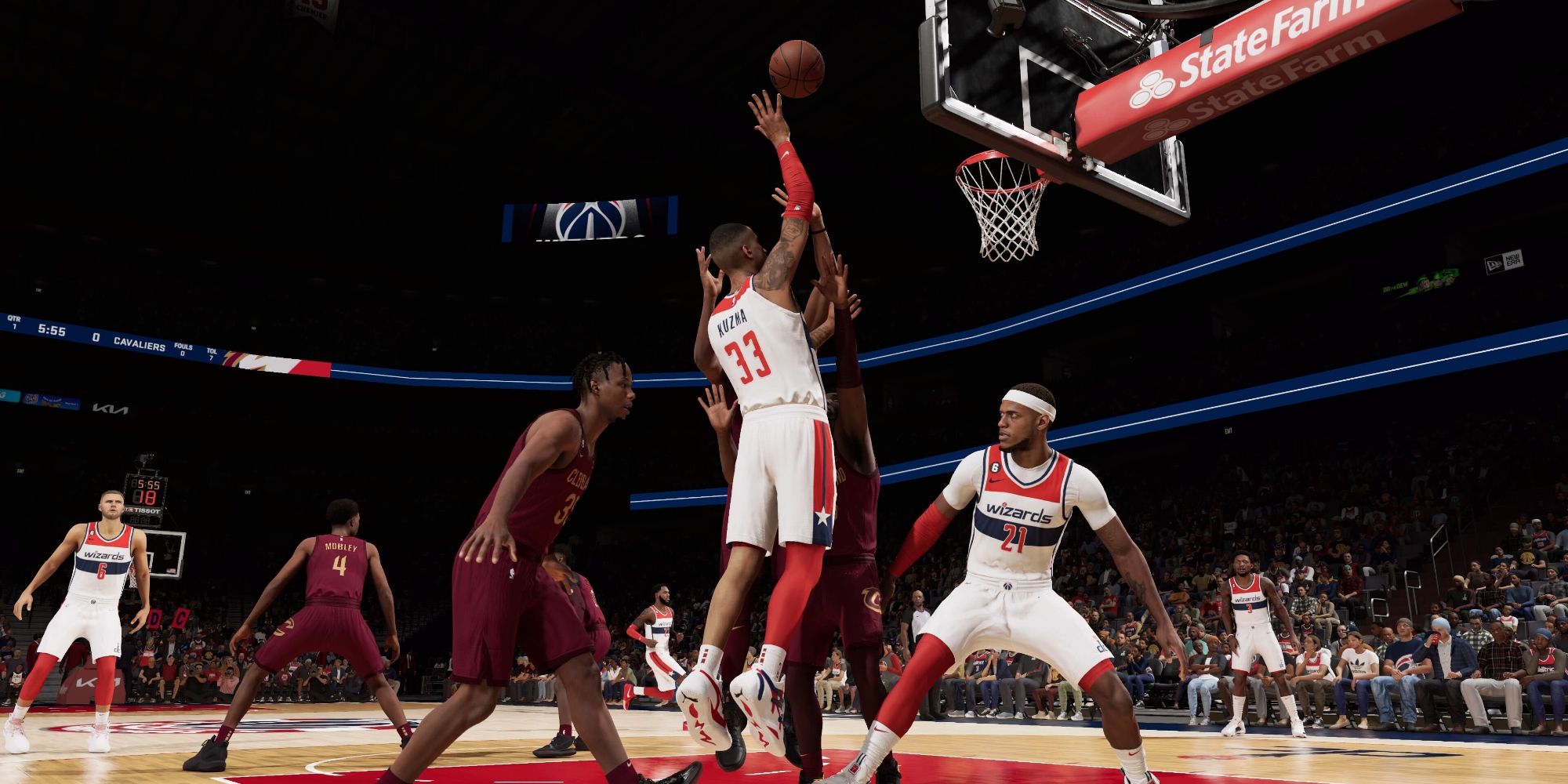 Kyle Kuzma of the Washington Wizards performing a lay-up in NBA 2K23
