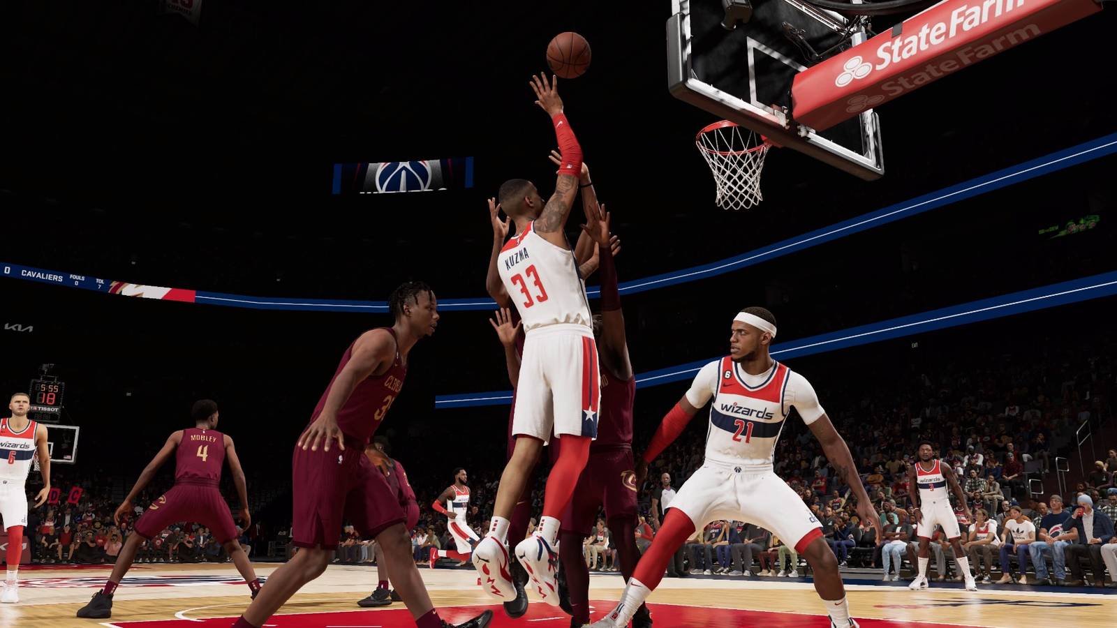 Kyle Kuzma of the Washington Wizards performing a lay-up in NBA 2K23