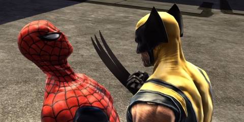 Wolverine showing Spider-Man his claws in Spider-Man: Web Of Shadows