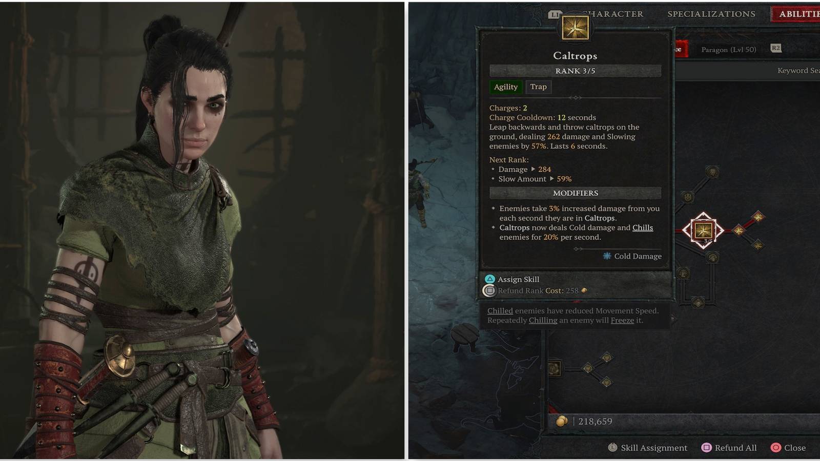 Your rogue and Caltrops Rogue skill in Diablo 4