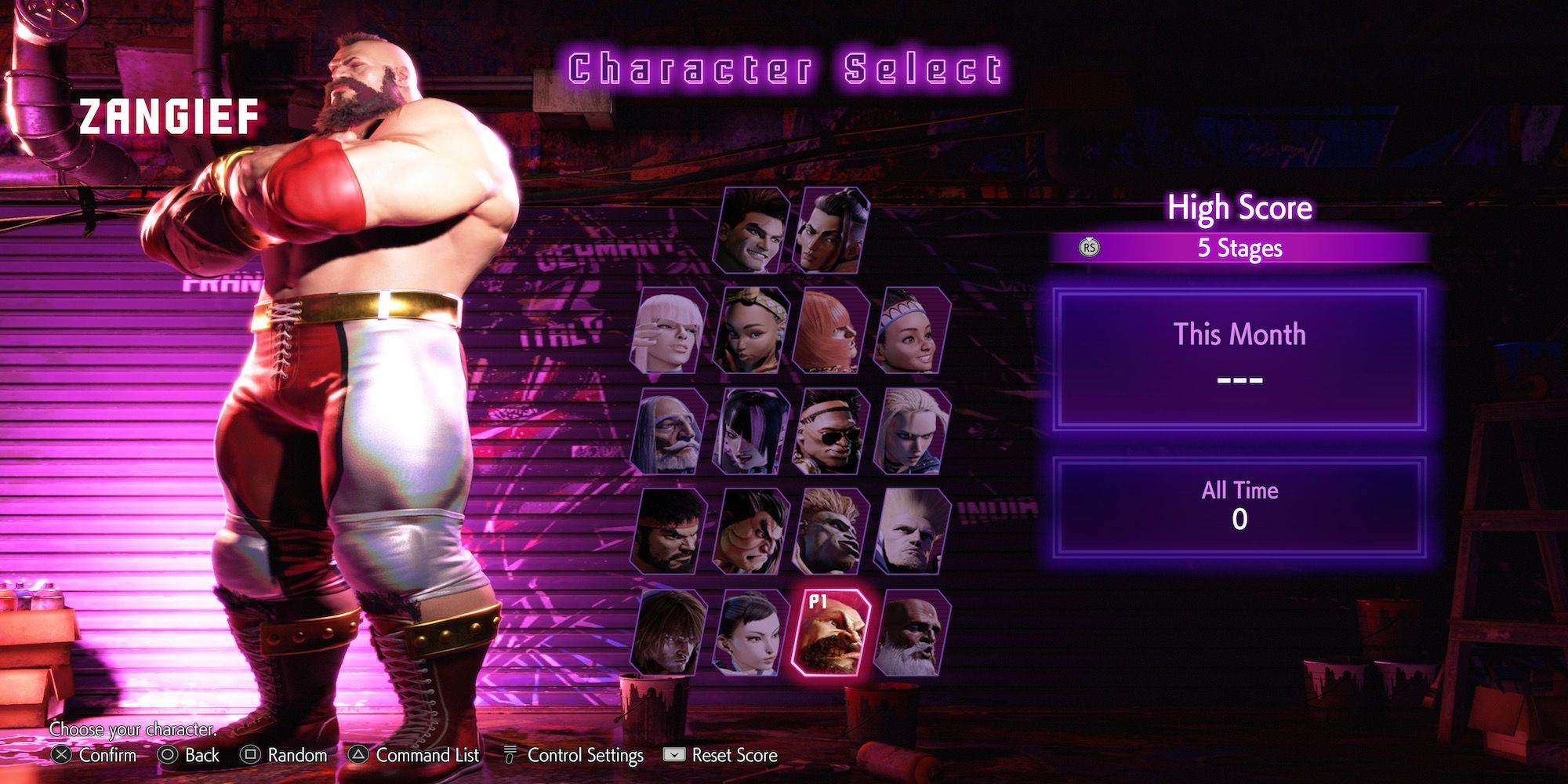 Zangief in the character roster in Street Fighter 6