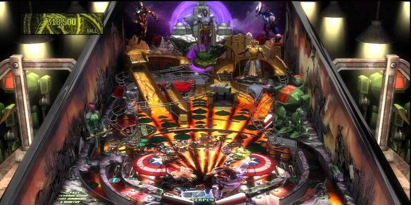 A Marvel-themed pinball table featuring various superheroes and their logos in Zen Pinball 2