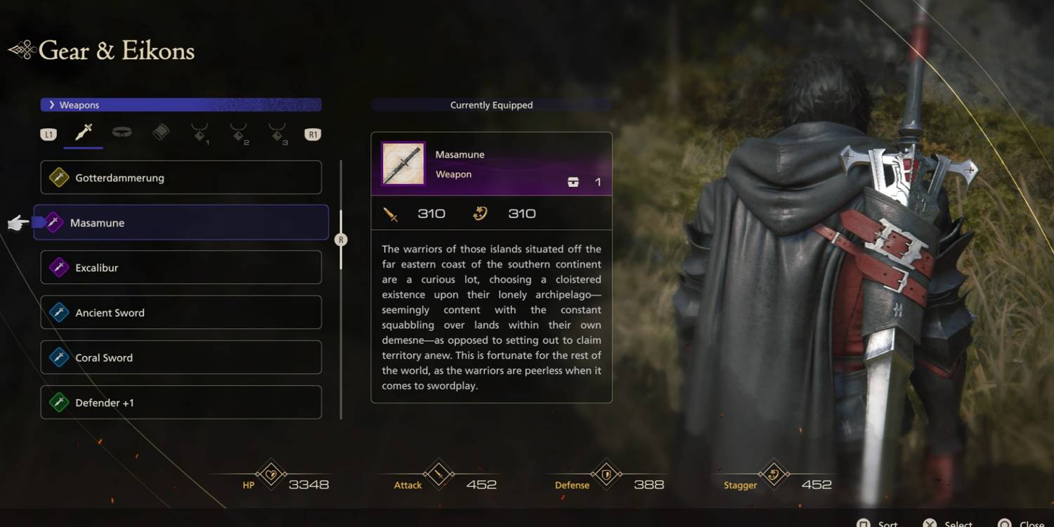 Estadísticas de la espada Masamune en Final Fantasy 16 Estadísticas de la espada Masamune en Final Fantasy 16