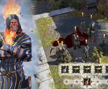 A flaming skeleton and a turn based battle in Divinity: Original Sin 2