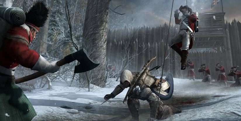 Connor Hanging An Enemy With The Rope Dart 