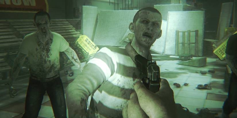 Multiple Zombies Attacking The Player In A Shopping Mll