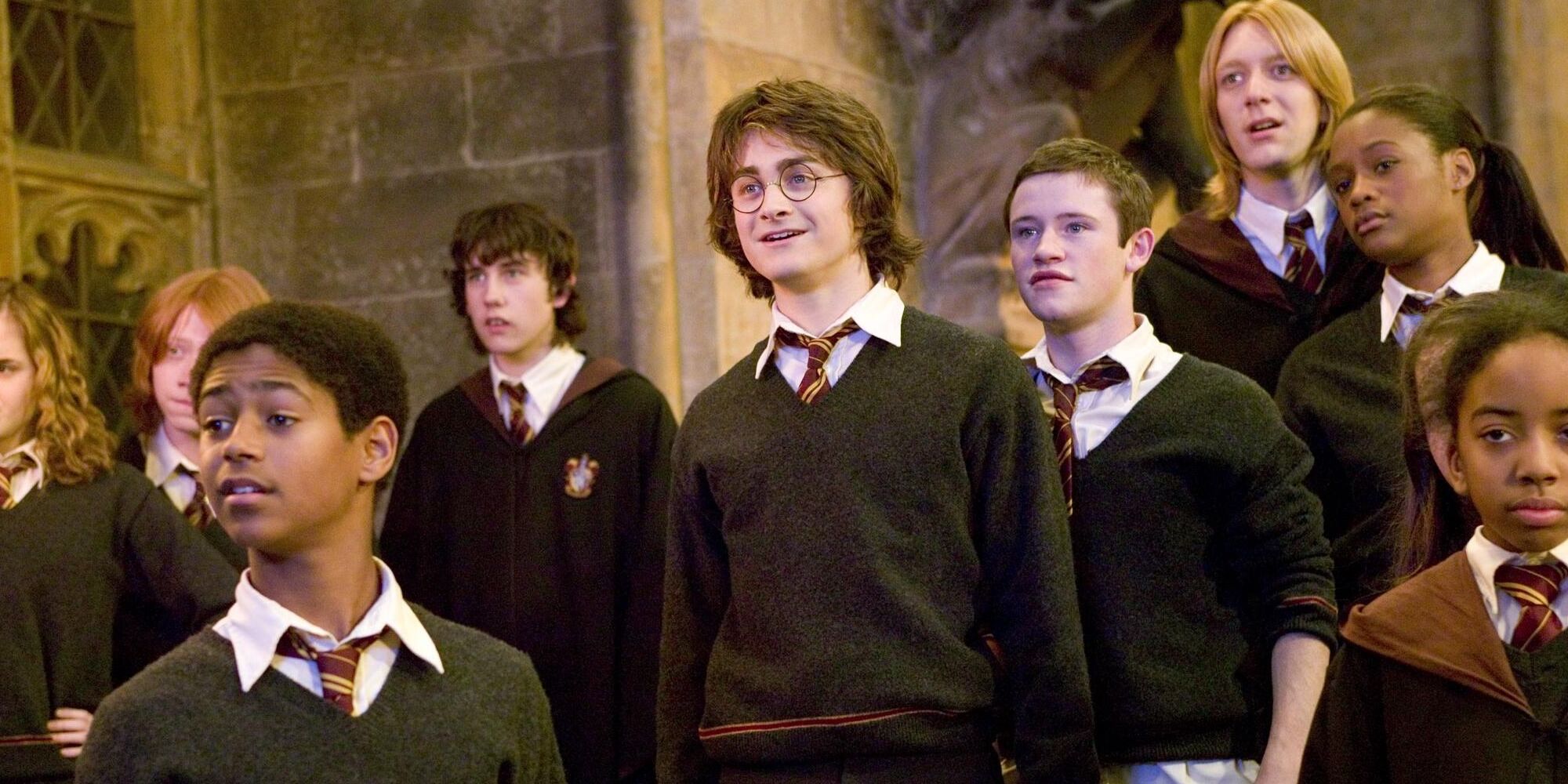 Harry Potter standing with other members of Gryffindor