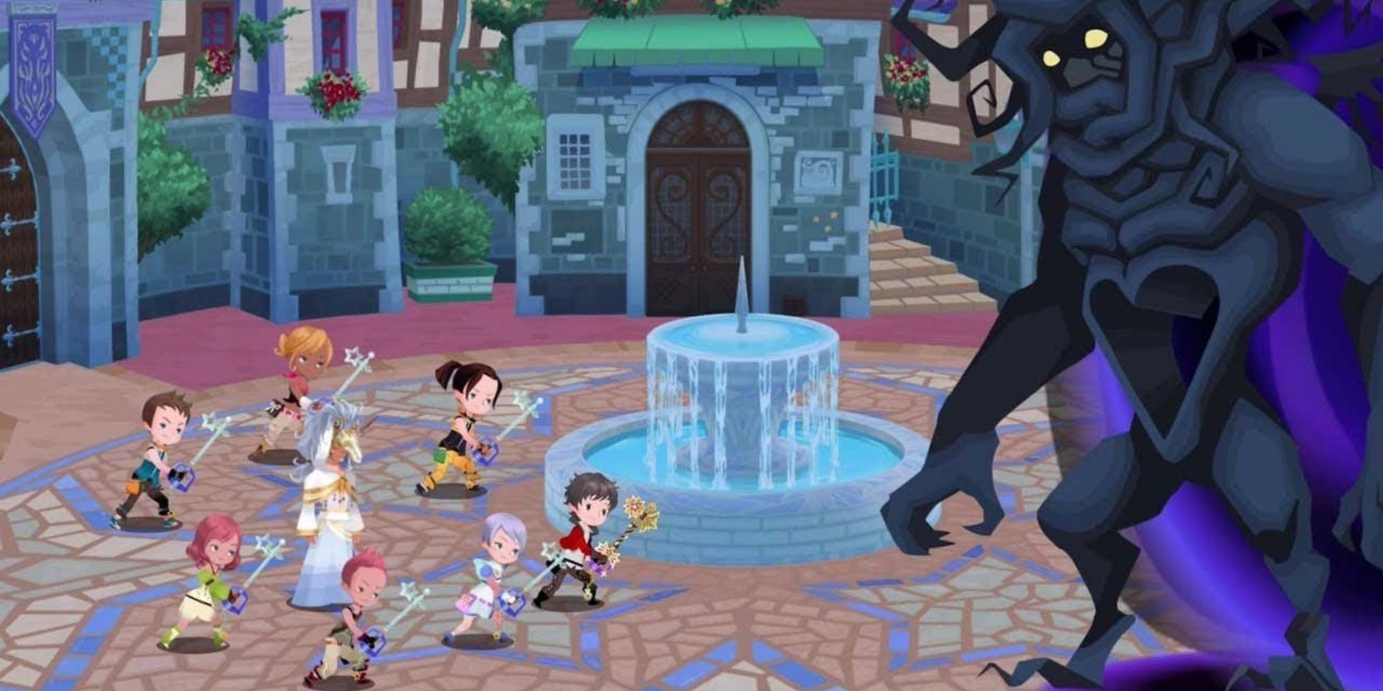 A cutscene featuring characters in Kingdom Hearts Unchained X