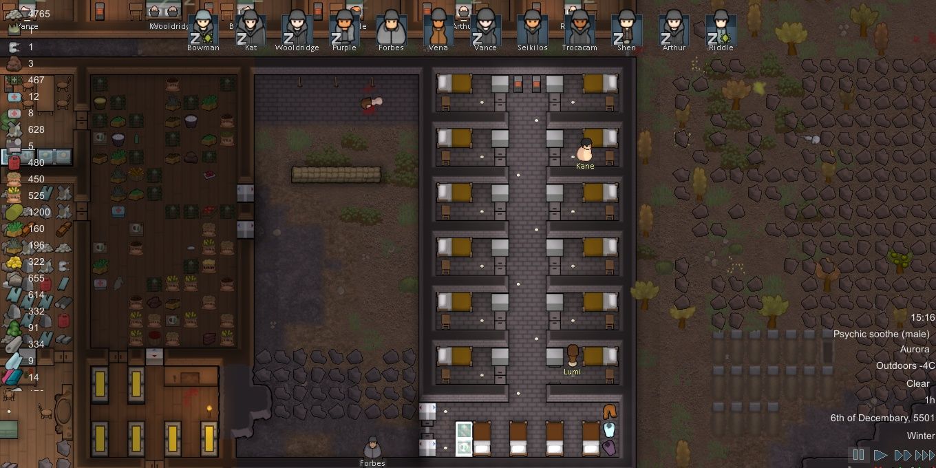 A prison complex in Rimworld