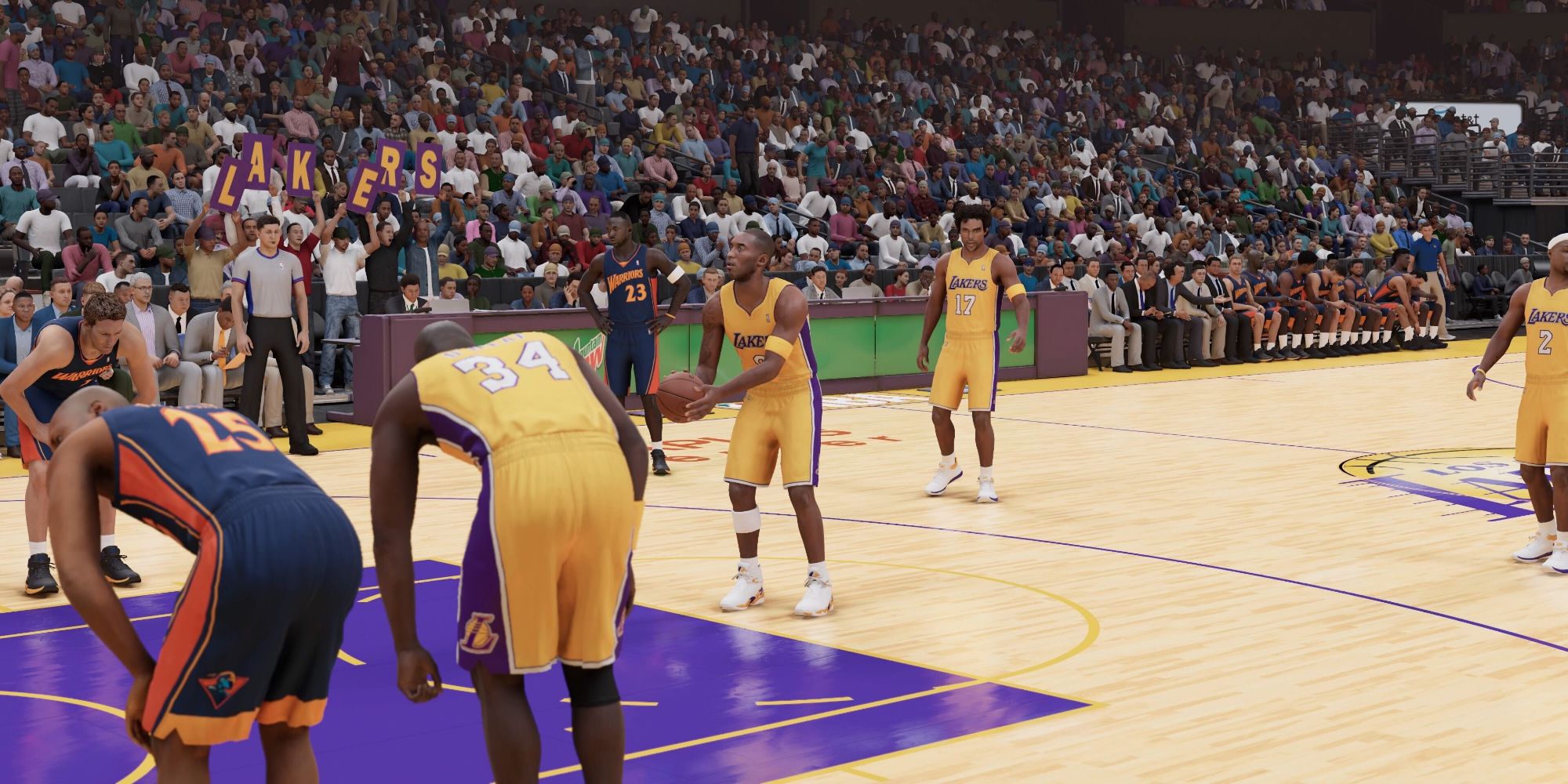 Kobe Bryant attempting free throws against the Golden State Warriors in NBA 2K23