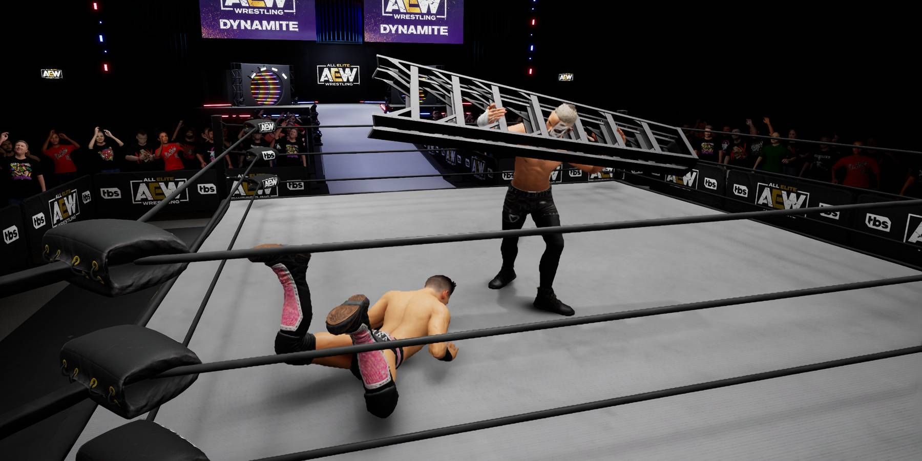 Darby Allin attacking Ricky Starks with a ladder in AEW: Fight Forever
