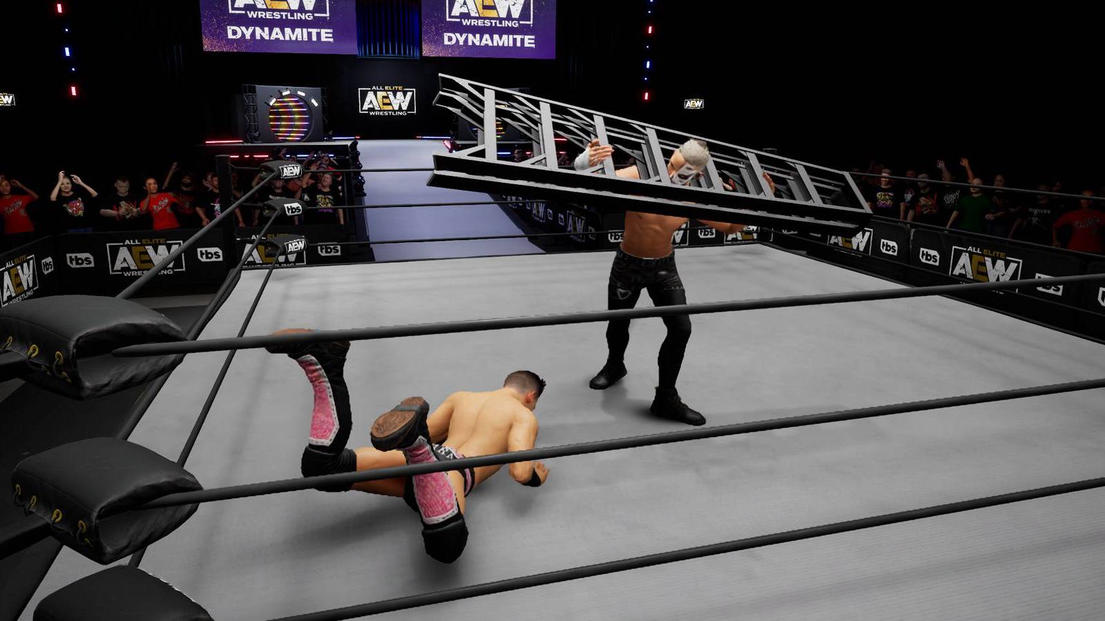 Darby Allin attacking Ricky Starks with a ladder in AEW: Fight Forever