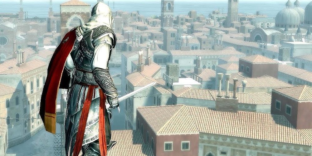 Ezio Standing On The Florence Rooftops With Altair's Sword