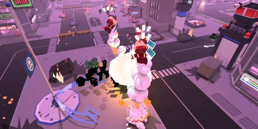 A column of animals raging through a city.