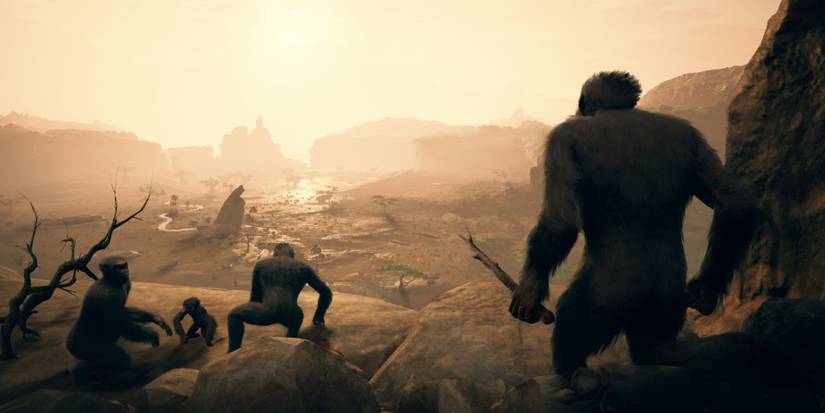 Three monkeys looking into the distance in Ancestors: The Humankind Odyssey