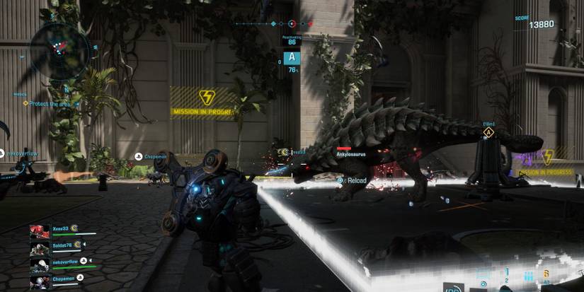 In-game footage of an Ankylosaur from Exoprimal