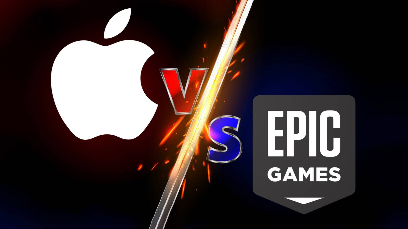 Apple vs Epic Games logos versus screen