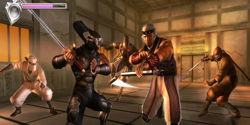 Ryu Fighting Multiple Enemies In A Dojo