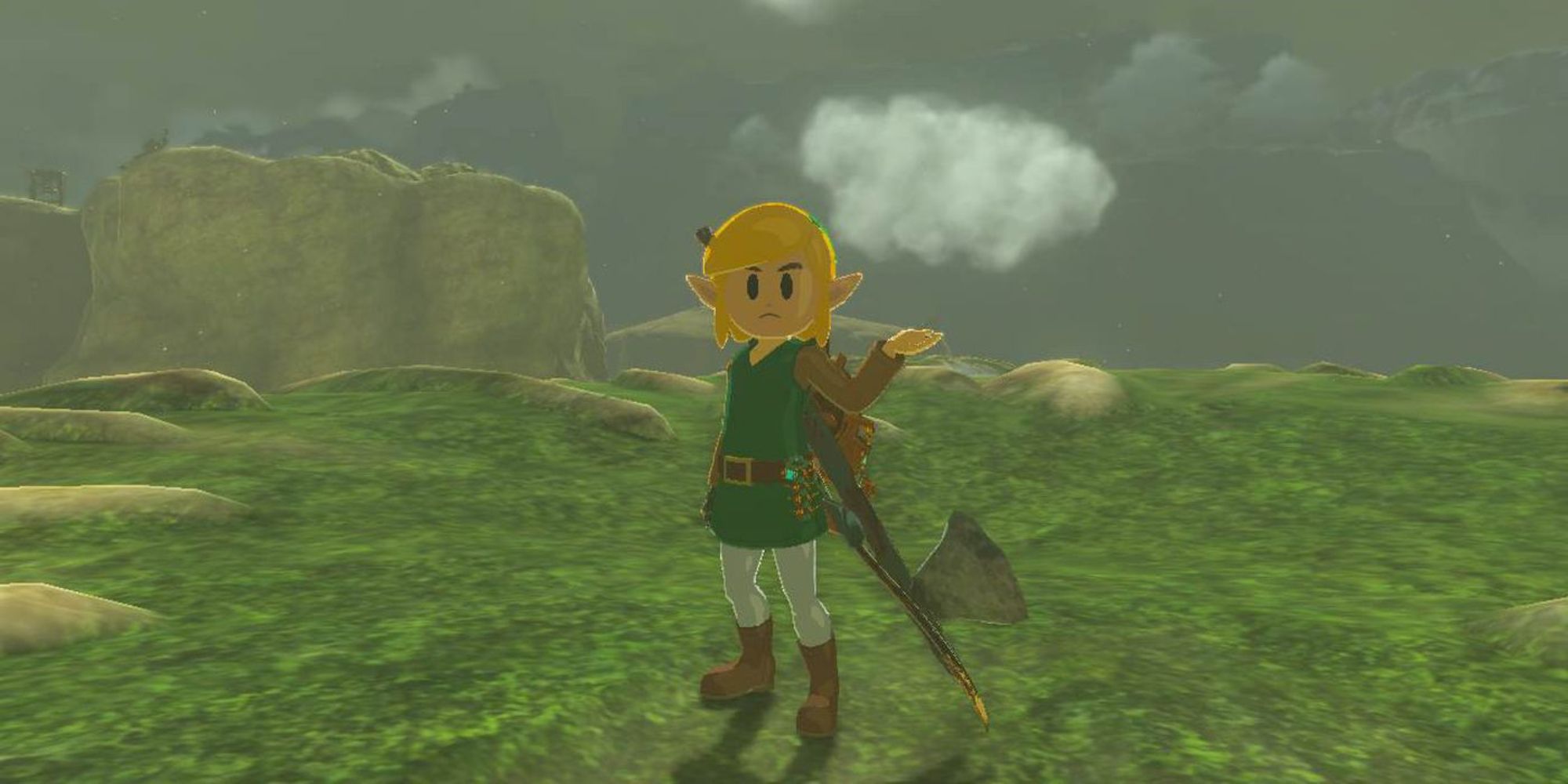 Link wearing the Awakening set on a mountain