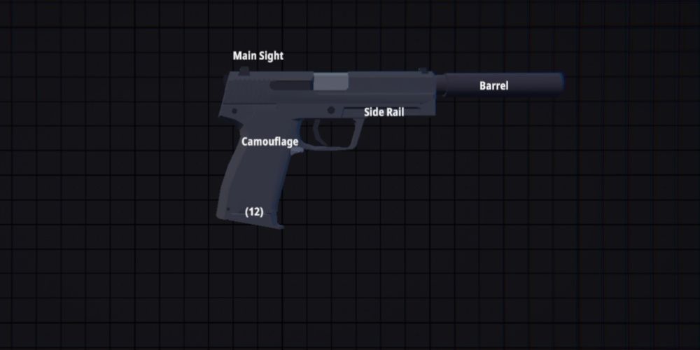 BattleBit USP in training range with a suppressor barrel attachment.