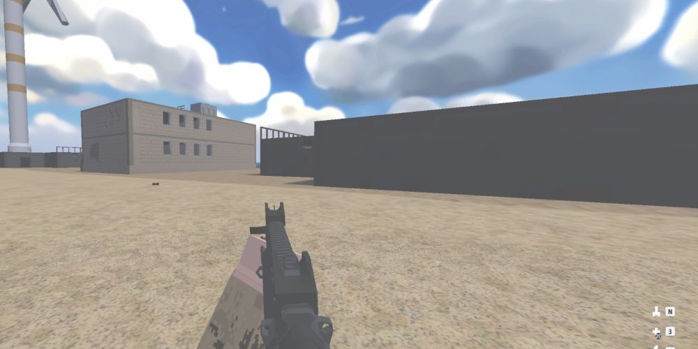 Afterimage of flashbang exposure blinding a BattleBit Remastered player. His SMG is still pointing in the direction of the grenade.