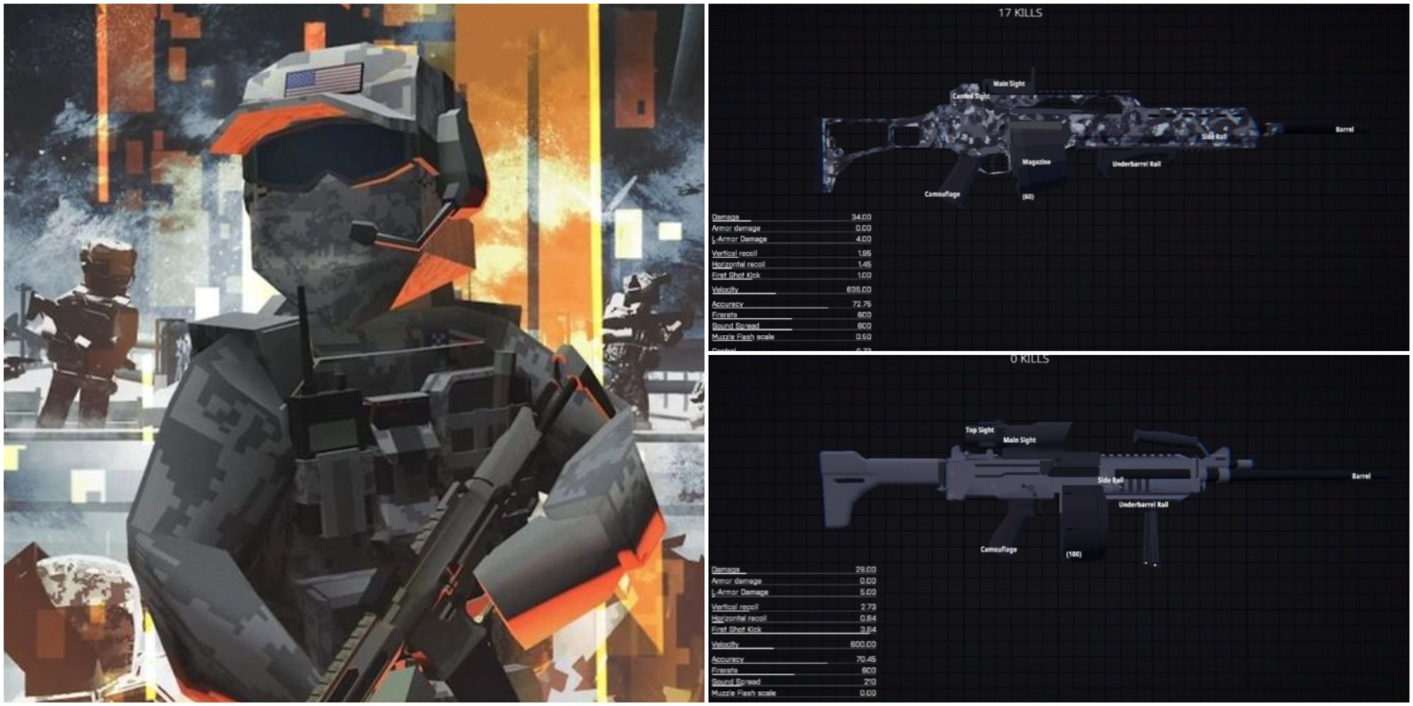 BattleBit Remastered splash promo art (left), MG36 light support gun (top right), Ultimax100 LMG (bottom right)