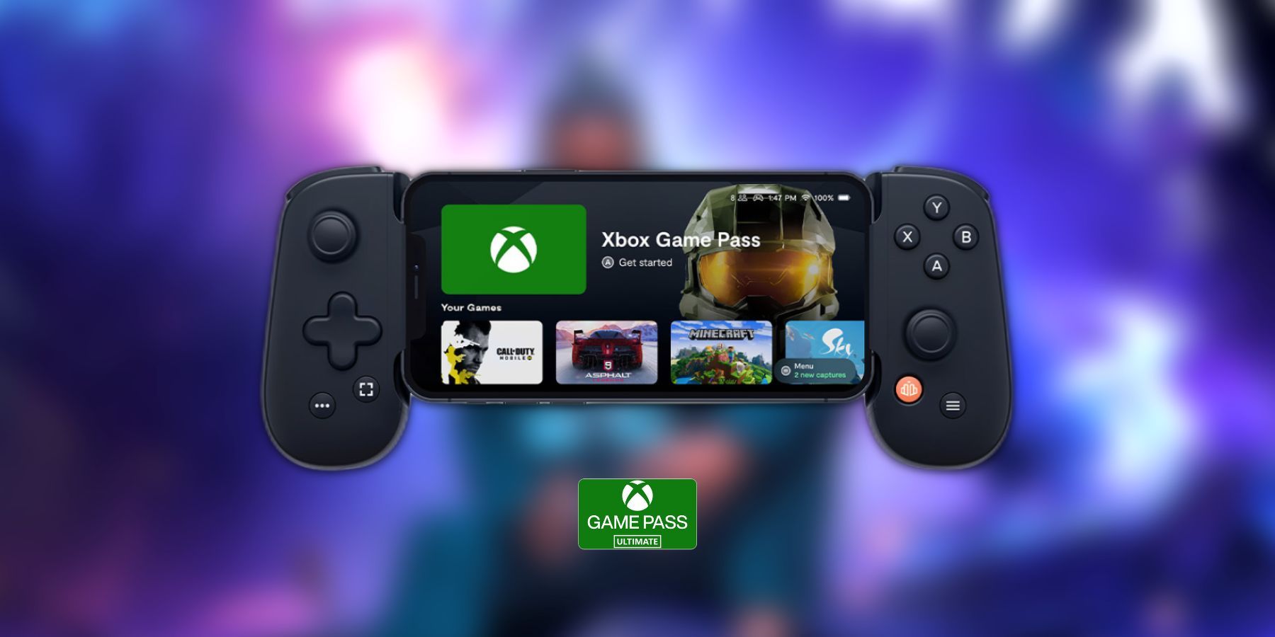 image showing backbone one, a device for playing xbox game pass ultimate games on mobile. 