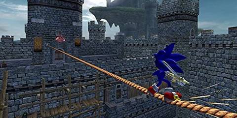 Sonic Traveling Across A Rope With A Sword In Hand