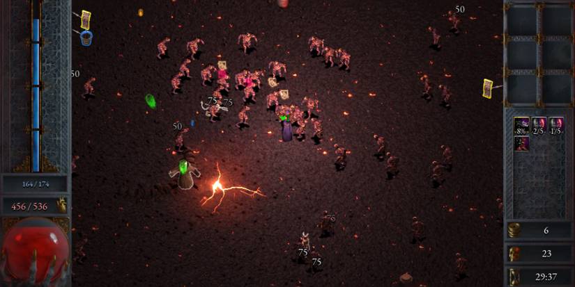 A player using the Blood-Soaked shirt garment in Halls Of Torment