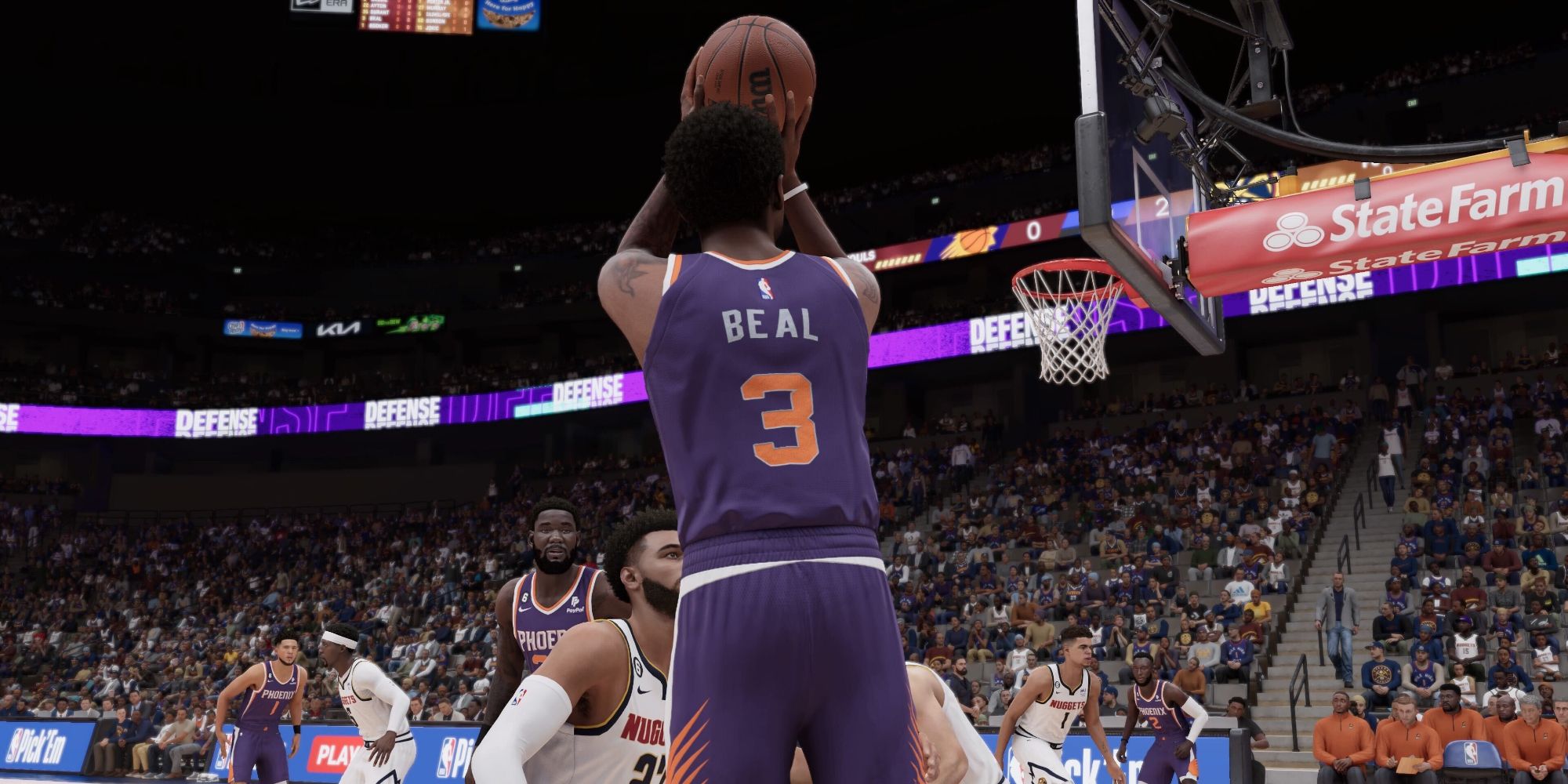 Bradley Beal of the Phoenix Suns attempting a jump shot in NBA 2K23