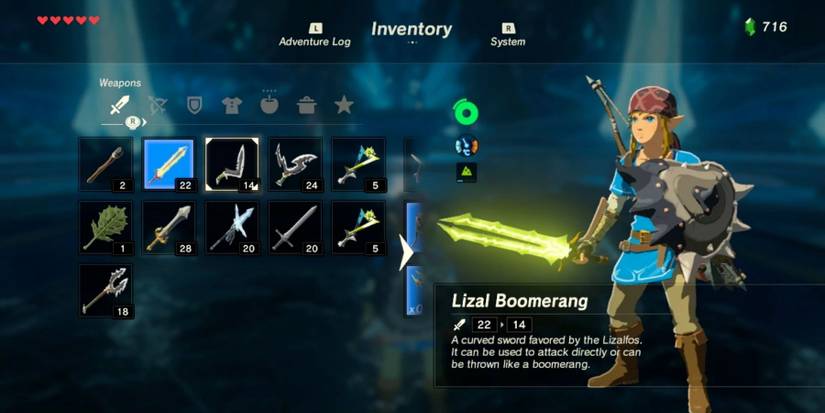 The Legend of Zelda: Breath of the Wild pause menu