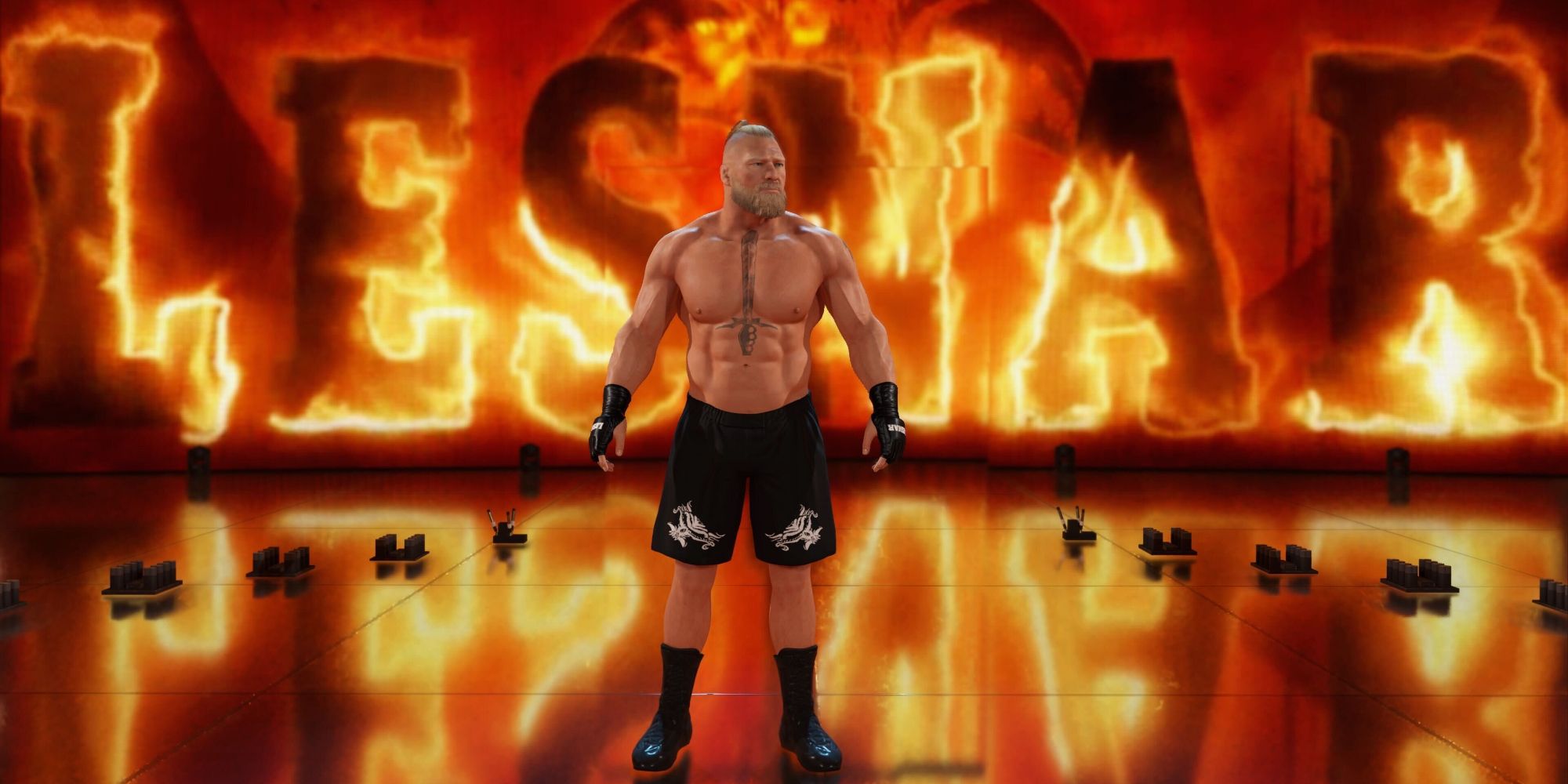 Brock Lesnar standing at the entrance way in WWE 2K23