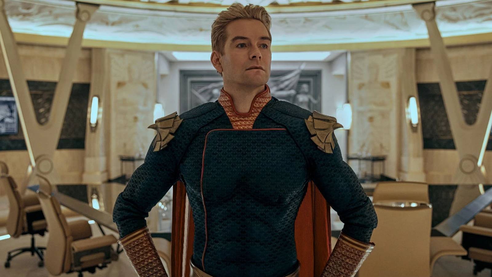 A screenshot of Homelander from The Boys.