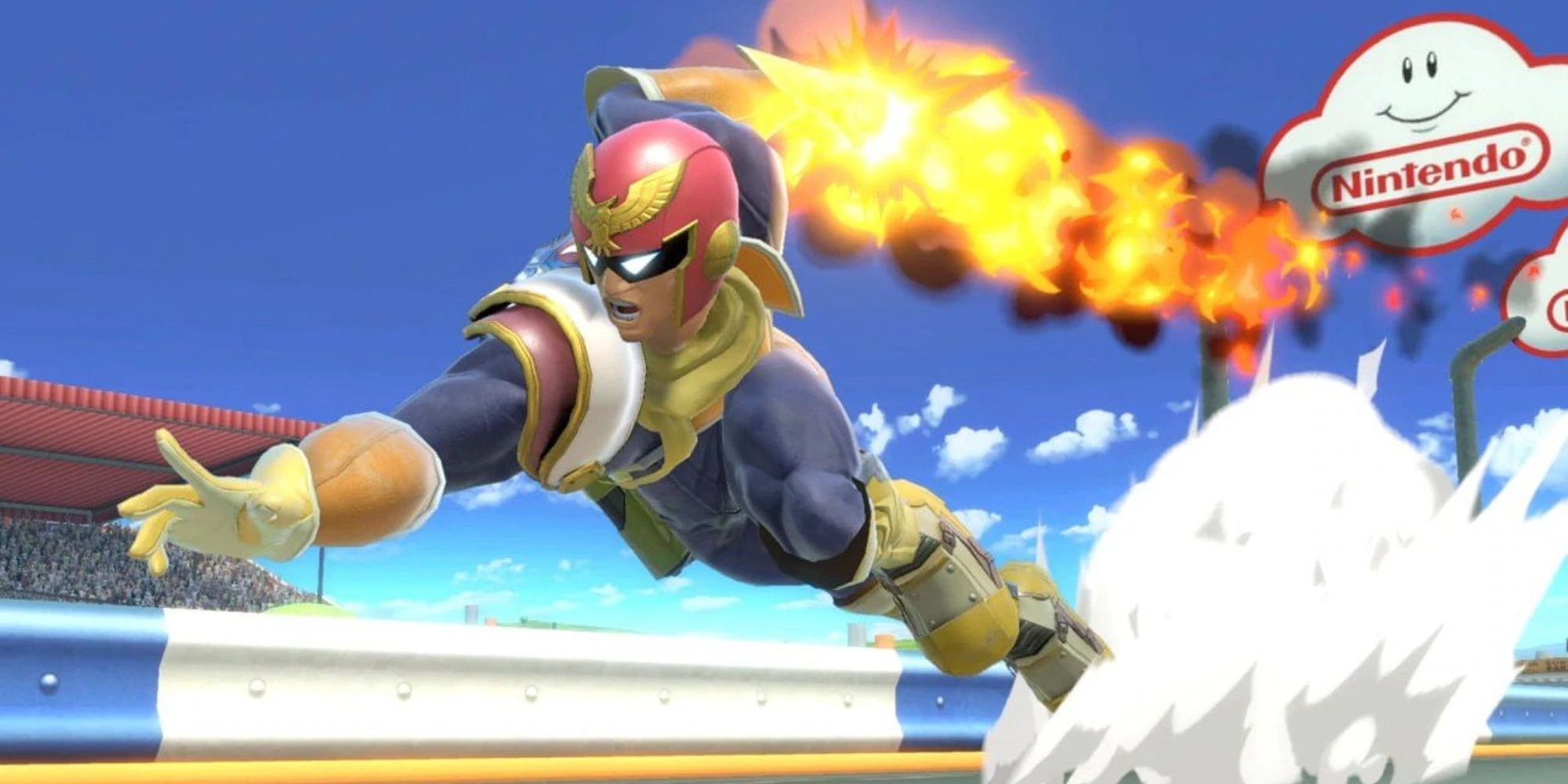 Captain Falcon dashing forward with a flaming punch
