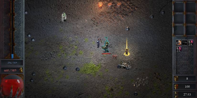 A player using the Chain Mail garment while fighting a boss in Halls Of Torment