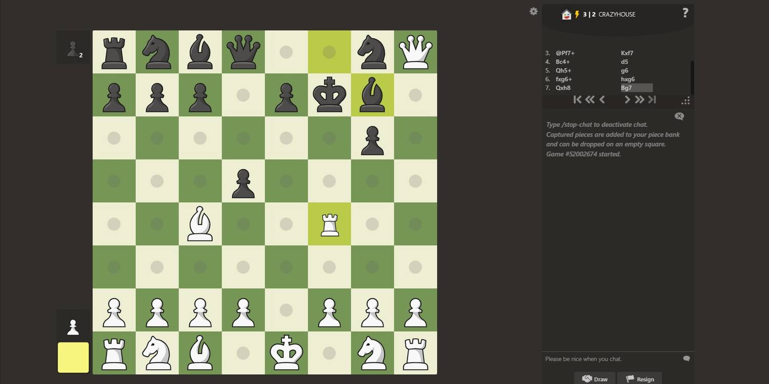 A rook is placed on the board in the crazyhouse version of chess.