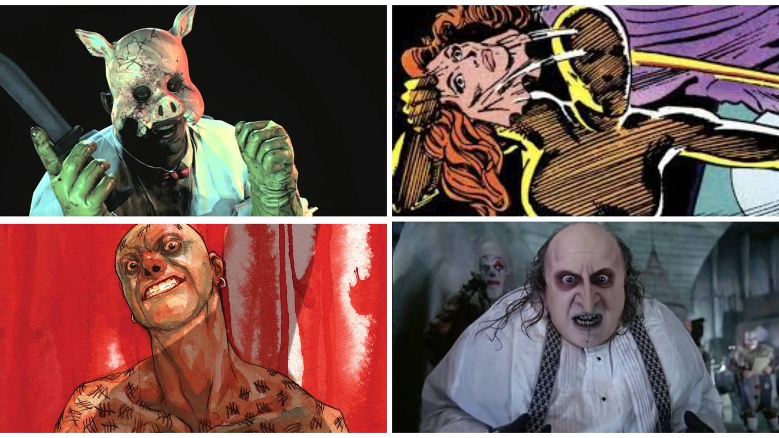 victor zsasz, professor pyg, danny devito penguin, clayface 2