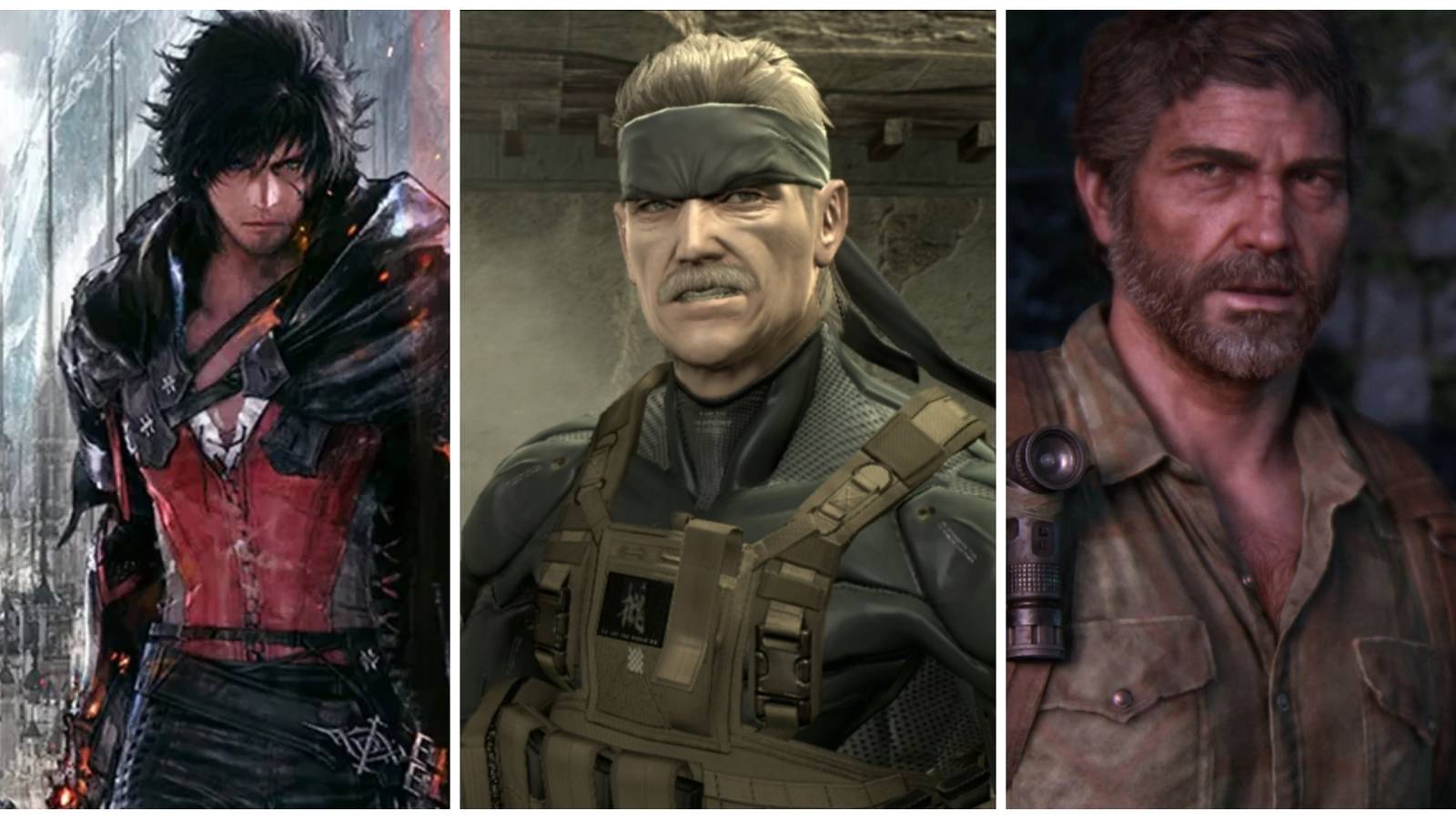 final fantasy 16 protagonist, old snake from metal gear solid 4, joel from the last of us remake