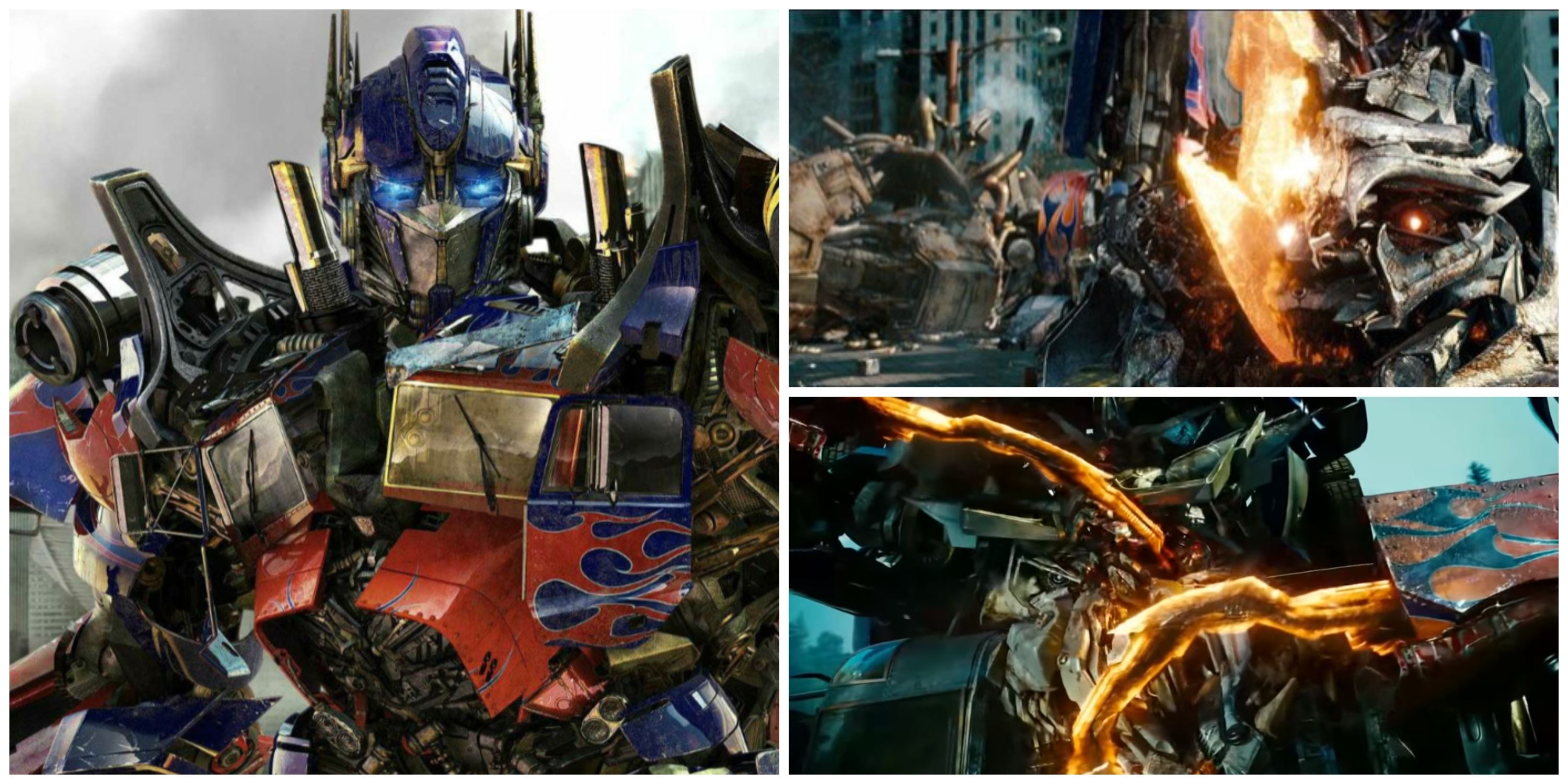 michael bay transformers live-action optimus prime, optimus prime kills grindor, optimus prime kills megatron