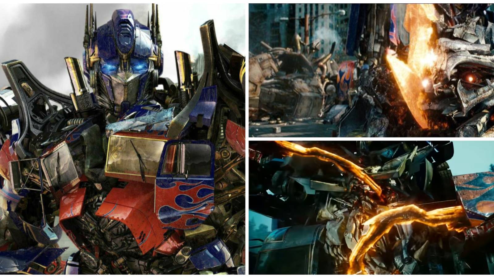 michael bay transformers live-action optimus prime, optimus prime kills grindor, optimus prime kills megatron
