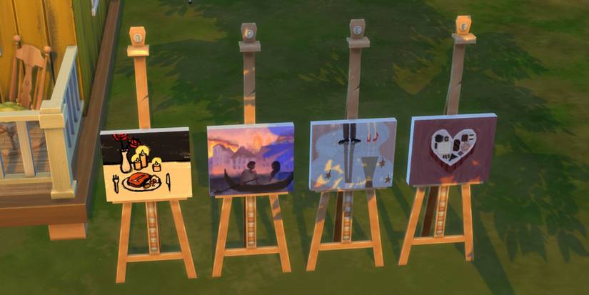 paintings lined up 