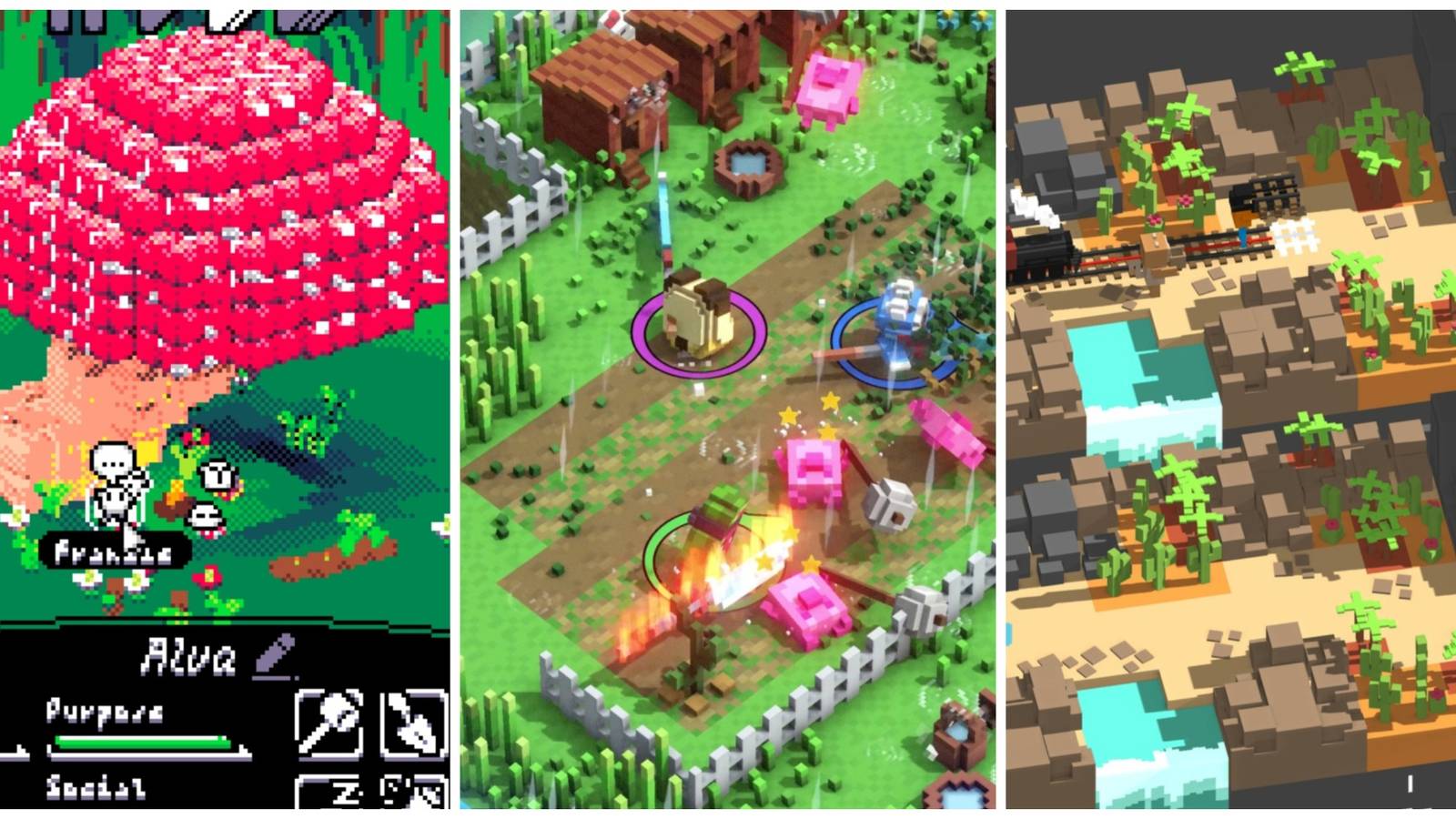 Shroomchitect + Riverbond + Unrailed! screenshots