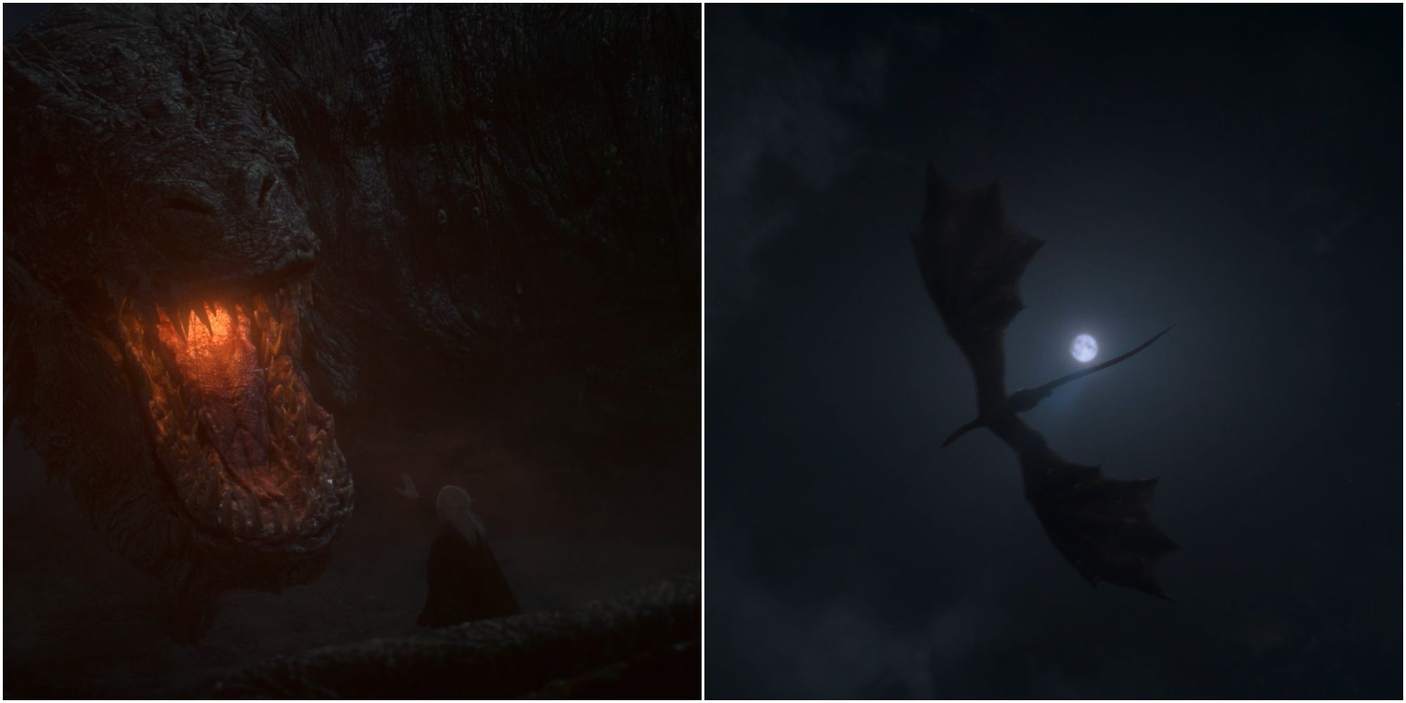 Split image of Vhagar and Aemond Targaryen in House of the Dragon.