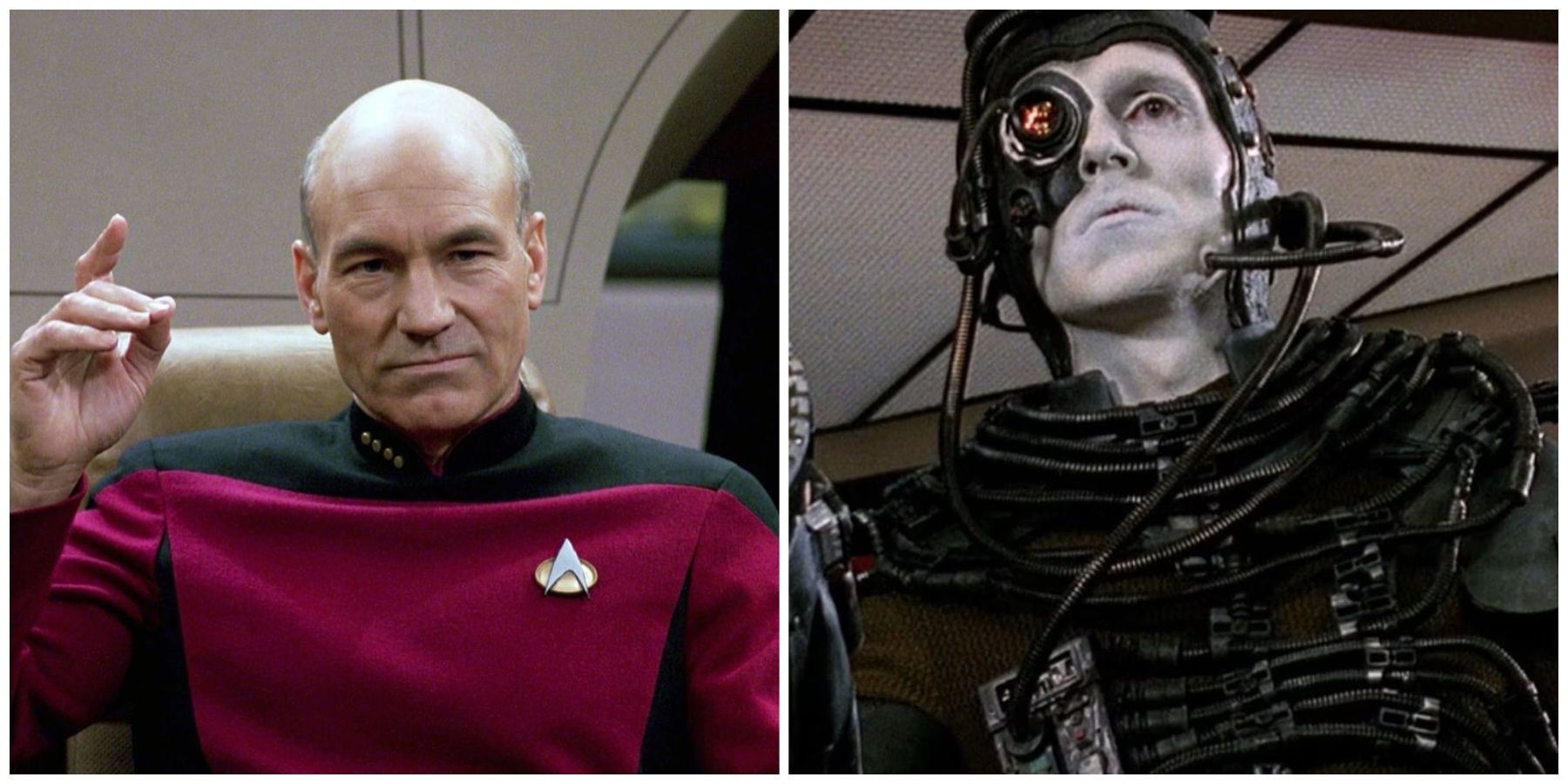 Patrick Stewart as Jean-Luc Picard. Jonathn del Arco as Hugh.