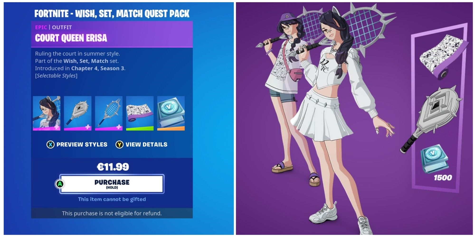 purchasing menu for the wish set match quest pack in fortnite