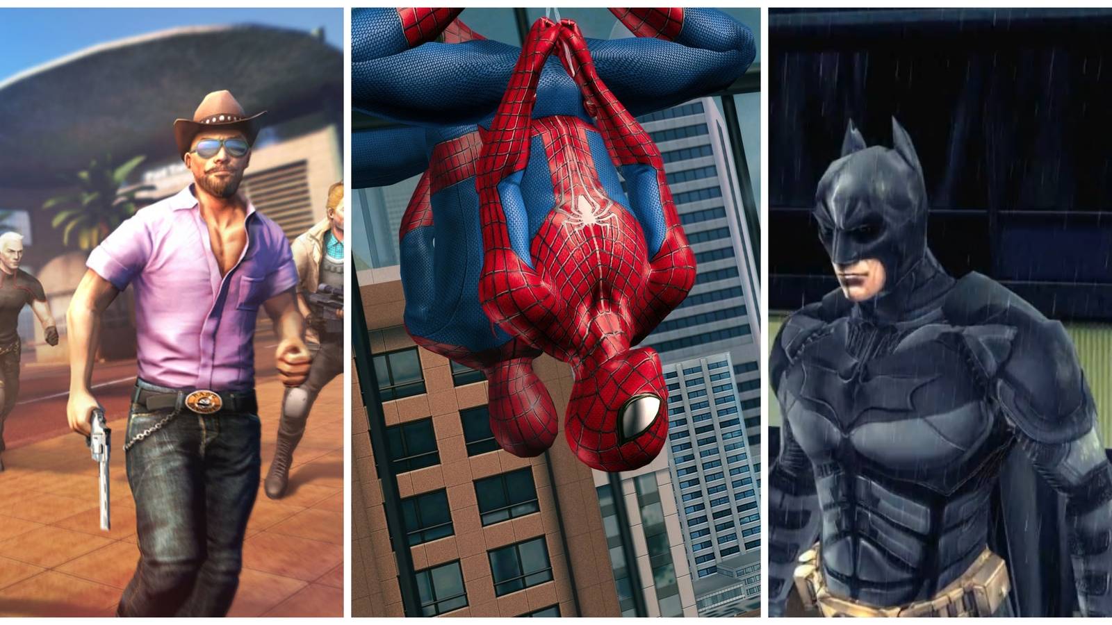 gangstars vegas character, spider-man and batman mobile games