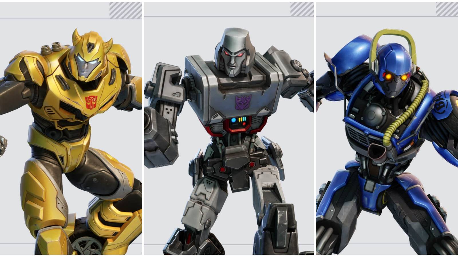 skins included in the transformers pack bumblebee, megatron, battle bus