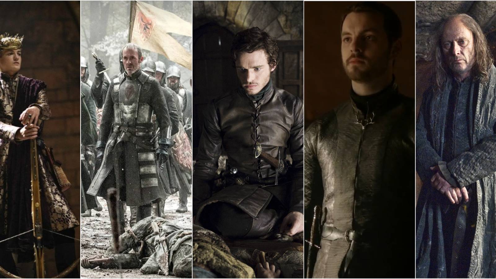 The five kings Joffrey Baratheon Stannis Baratheon Robb Stark Renly Baratheon Balon Greyjoy Game of Thrones.