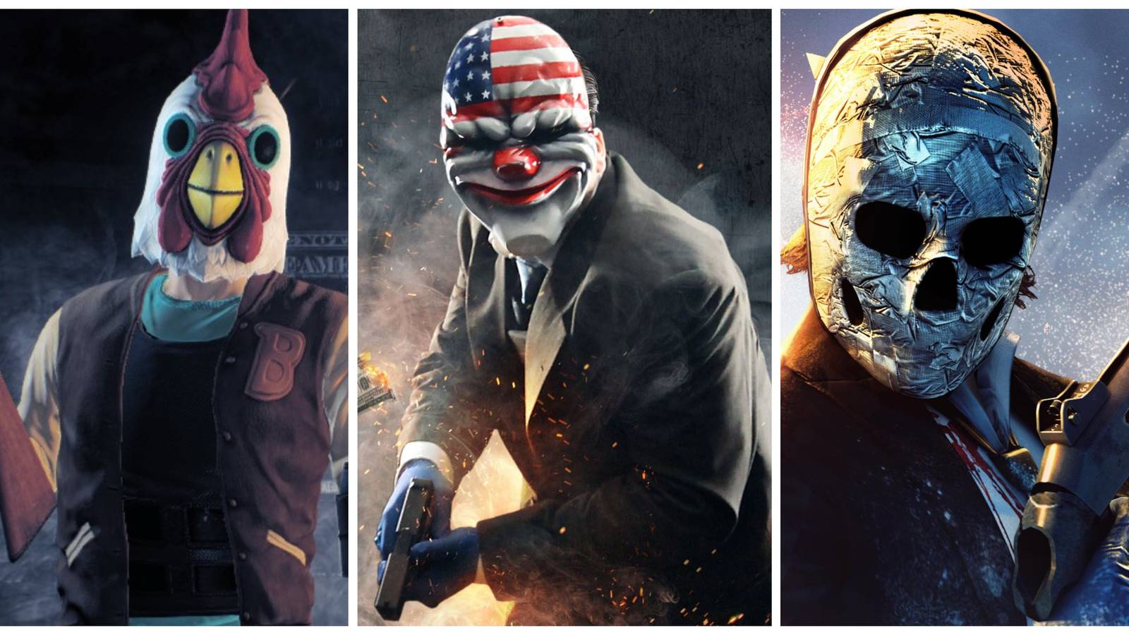 jacket from hotline miami, dallas from Payday 2, jimmy from hardcore henry as heisters in Payday 2