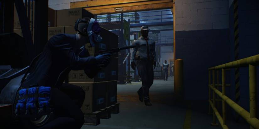 wolf turning a corner to see a guard in election day heist